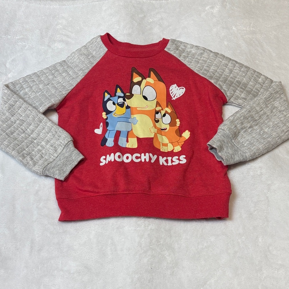 Bluey Kids Red Graphic Pullover Sweatshirt with Quilted Gray Raglan Sleeves
